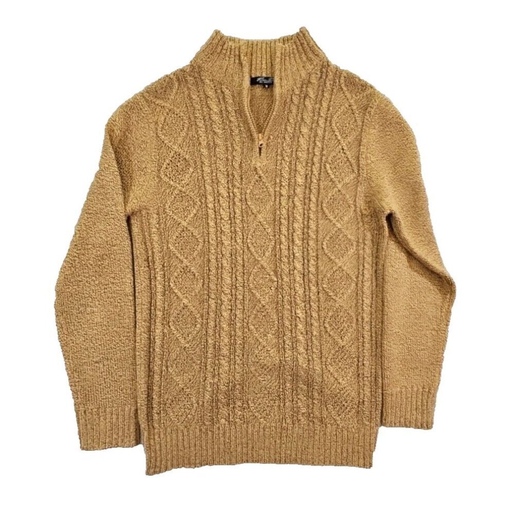 Kian D Wheat Straw Cable Knit 1/4 Zip Long‎ Sleeve Sweater Men's Size Medium EUC